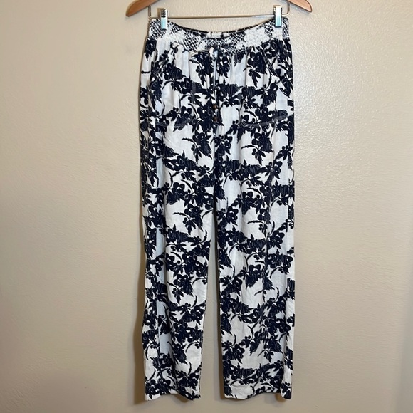 Casual Floral Linen Blend Straight Leg Pant - Picture 1 of 12